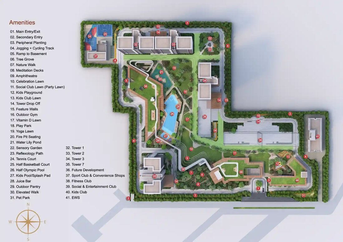 Birla Arika — master plan with 41 marked amenities