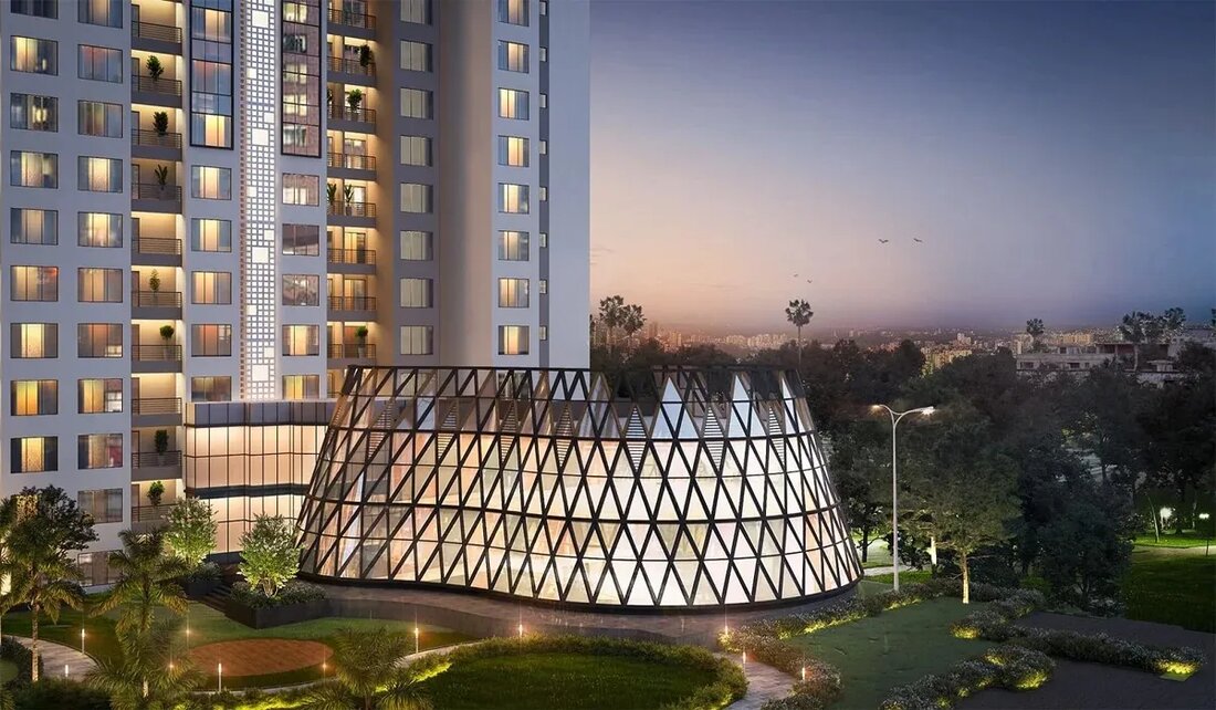 DLF The Aureva — architect's render of the clubhouse at dusk