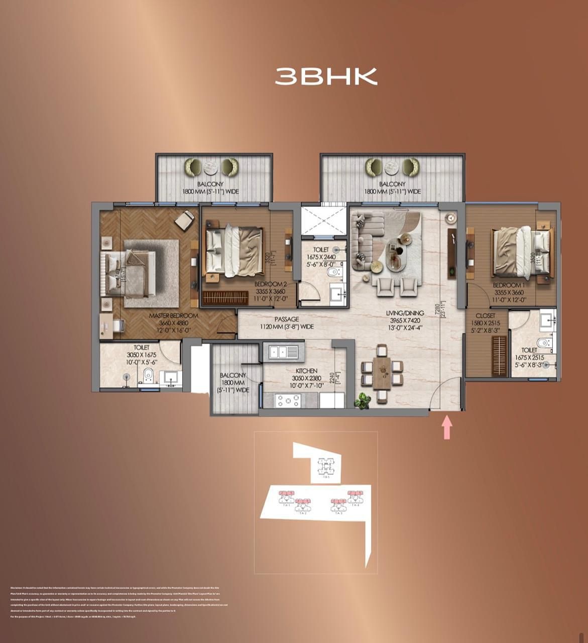 Tonino Lamborghini Residences — 3 BHK floor plan